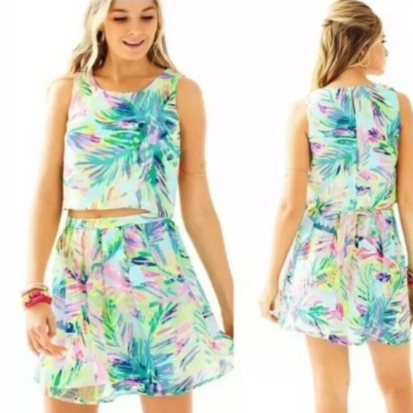 Lilly Pulitzer Dresses & Skirts - Lily Pulitzer Hilah Crop Top and Skirt Set Floral Multi Mesh Jacquard Size 0